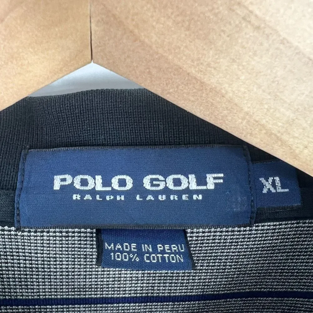 RALPH LAUREN POLO GOLF Long Sleeve Polo Shirt Mens‎ Size XL Grey Striped Cotton